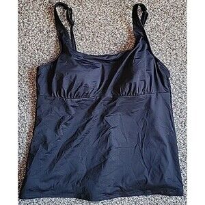 Swim Top Black 16 Square Neck Underwire Solid Women Lands End Tummy Control S618